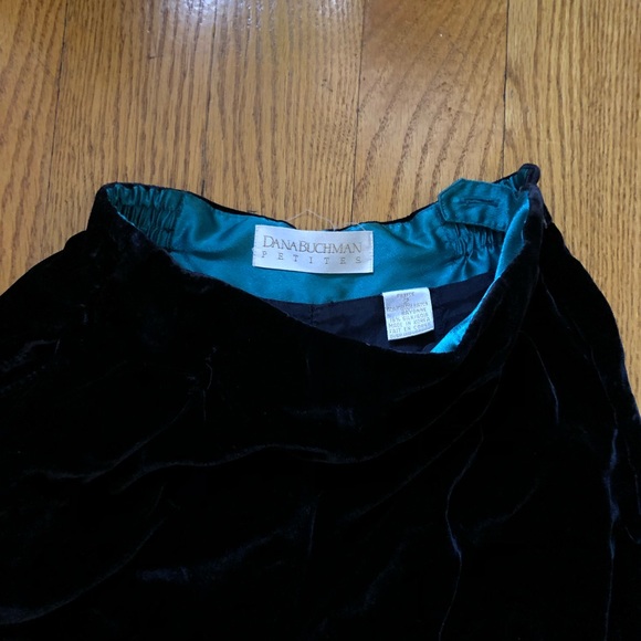 vintage crushed velvet slacks, dana buchman petite high waisted silk pants 2P - Picture 3 of 4